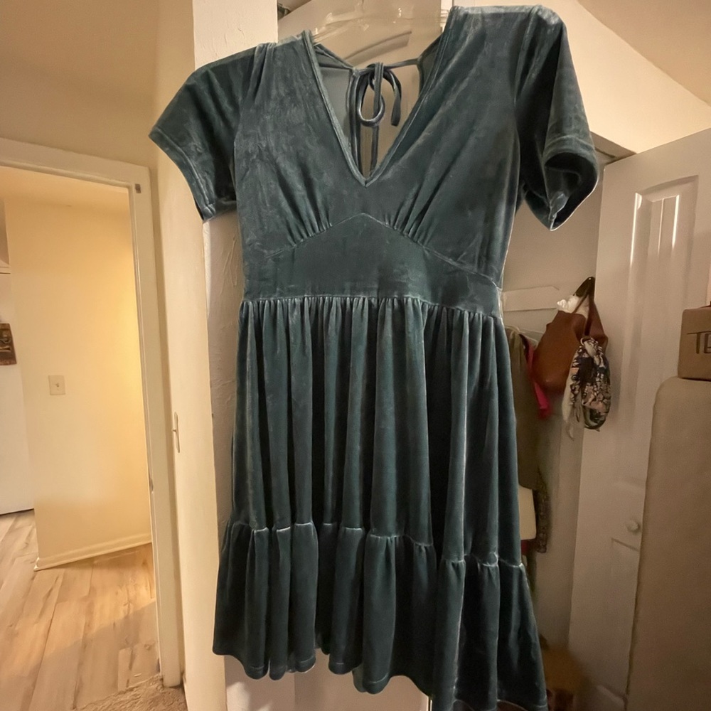 Velvet Teal Short Sleeve Dress